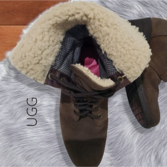 UGG "ZEA" Wedge Suede Leather Wool Waterproof Snow Boots- Size 8US - Picture 5 of 14